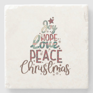 Kerstcadeau Joy Love Peace Christmas Stenen Onderzetter