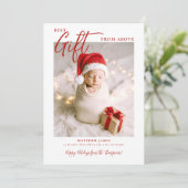 Kerstcadeau Kalligrafie Moderne Rode Baby Foto Aankondiging (Staand voorkant)