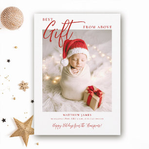 Kerstcadeau Kalligrafie Moderne Rode Baby Foto Aankondiging
