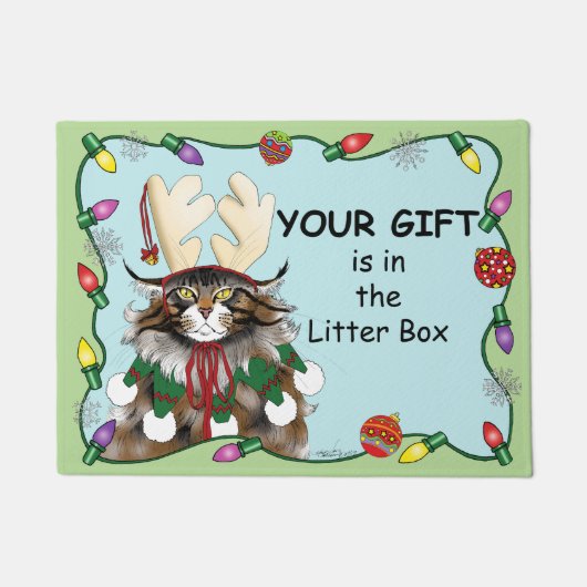 Kerstcadeau Kat Groen Grappig Deurmat (Voorkant)
