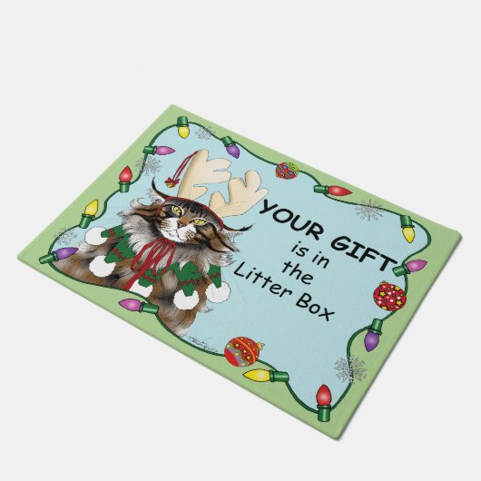 Kerstcadeau Kat Groen Grappig Deurmat (Schuin)
