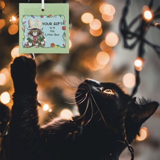 Kerstcadeau Kat Groen Grappig Glas Ornament