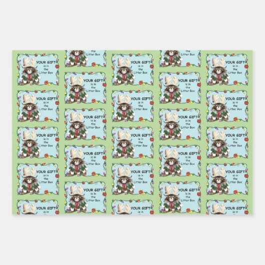Kerstcadeau Kat Groen Grappig Inpakpapier Vel (Voorkant 2)