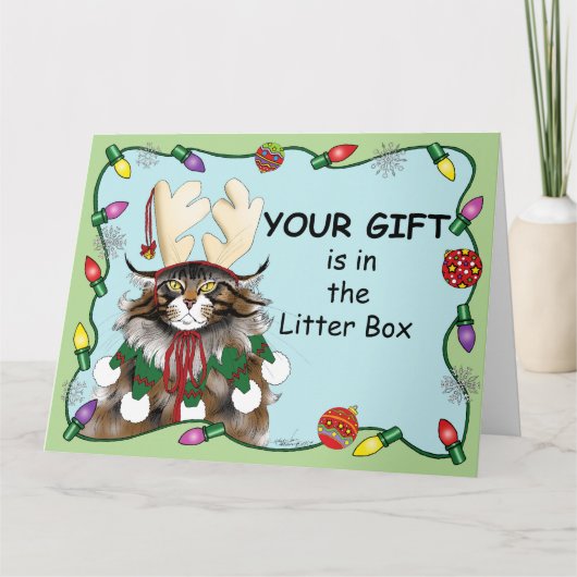 Kerstcadeau Kat Groen Grappig Kaart (Voorkant)