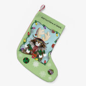 Kerstcadeau Kat Groen Grappig Kleine Kerstsok (Voorkant (Hangend))
