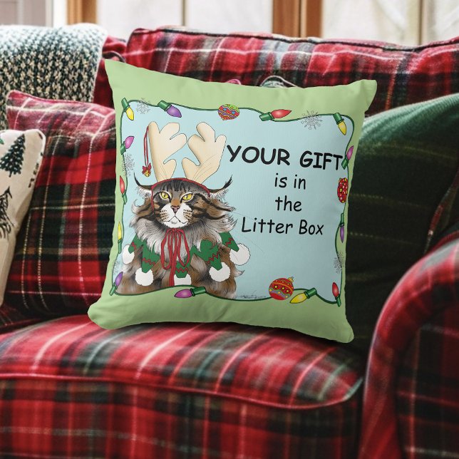 Kerstcadeau Kat Groen Grappig Kussen (Creator heeft geüpload)