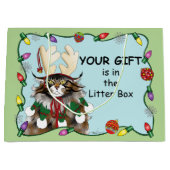 Kerstcadeau Kat Groen Grappig Large Cadeautasje (Voorkant)