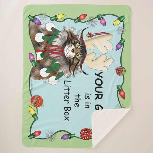 Kerstcadeau Kat Groen Grappig Sherpa Deken (Voorkant)