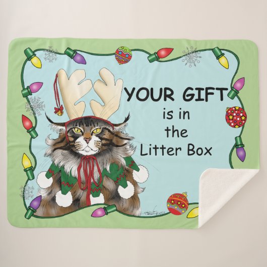Kerstcadeau Kat Groen Grappig Sherpa Deken (Voorkant (horizontaal))