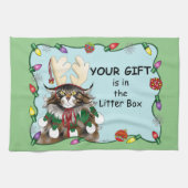 Kerstcadeau Kat Groen Grappig Theedoek (Horizontaal)