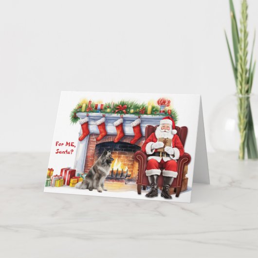 Kerstcadeau Keeshond hond Kerstmis Feestdagen Kaart (Voorkant)