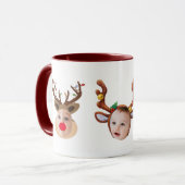 Kerstcadeau Kinderen Grappige Gezichten Donkerrood Mok (Voorkant links)