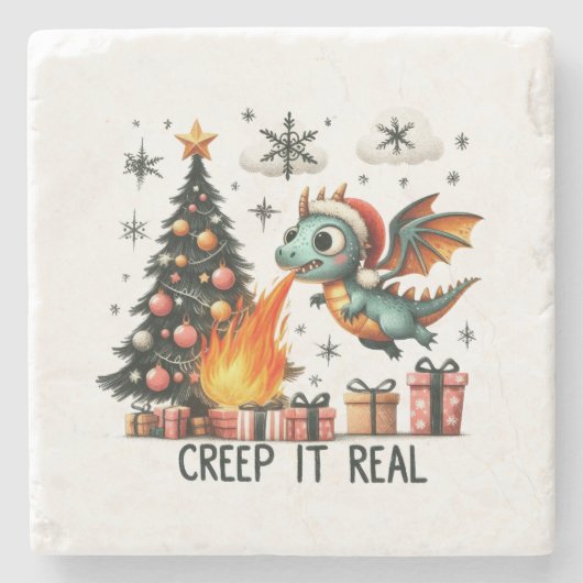 Kerstcadeau Kruip het echt Stenen Onderzetter (Voorkant)