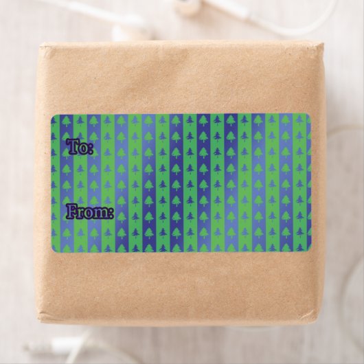 kerstcadeau Label Etiket groen/blauw boomontwerp (Insitu)
