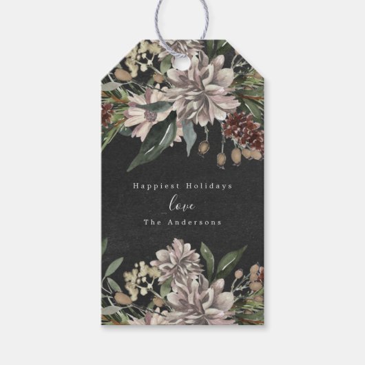 kerstcadeau Label Floral Waterverf Chalkboard Cadeaulabel (Voorkant)