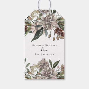 Kerstcadeau Label Floral Waterverf Vintage Cadeaulabel