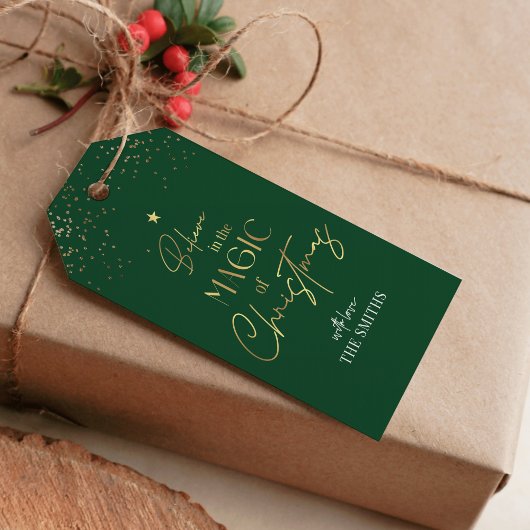 kerstcadeau Label Gold Glitter Calligrafie Green Cadeaulabel
