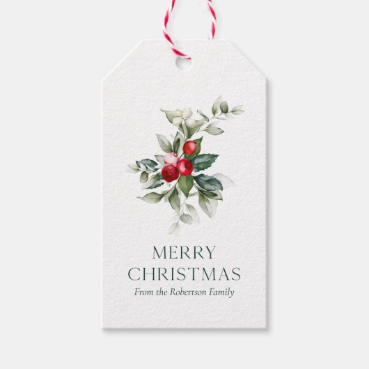 Kerstcadeau Label met Berry en Branch Design Cadeaulabel (Voorkant)