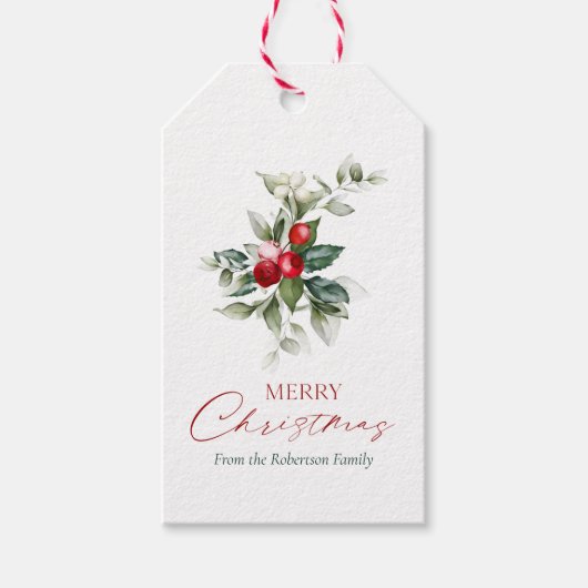 Kerstcadeau Label met Berry en Branch Design Cadeaulabel (Voorkant)