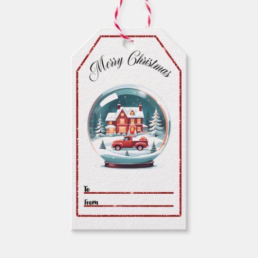 Kerstcadeau label met een wereldbol cadeaulabel (Voorkant)