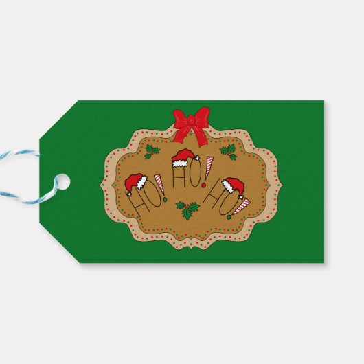 Kerstcadeau Label met Holly, HOHOHO, Santa Hats Cadeaulabel (Achterkant Horizontaal)