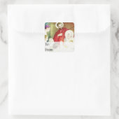  kerstcadeau-Label op de nativiteitsscène Vierkante Sticker (Tas)