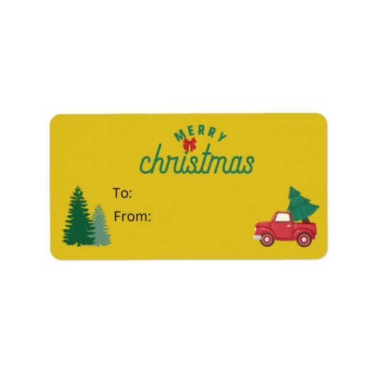 Kerstcadeau Label Red Truck en kerstbomen (Voorkant)