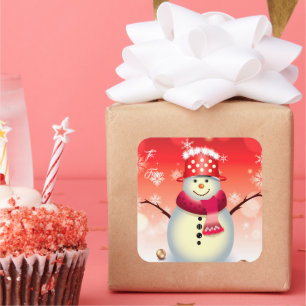 Kerstcadeau Label Sticker-Snowman
