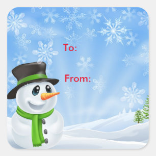 Kerstcadeau Label Sticker-Snowman