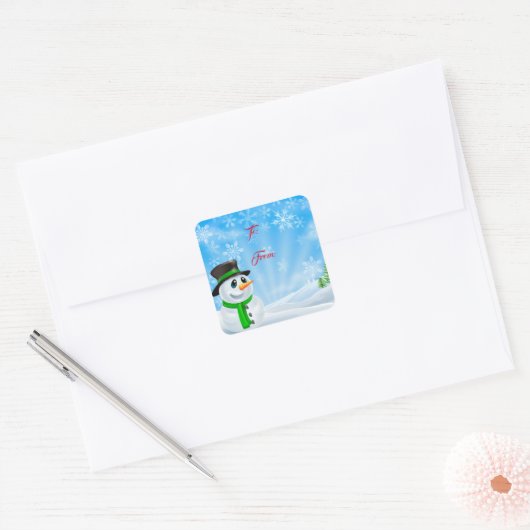 Kerstcadeau Label Sticker-Snowman (Envelop)