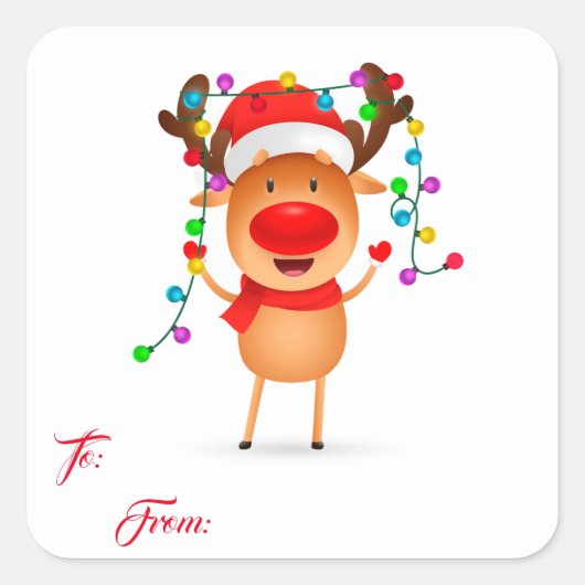 kerstcadeau Label Stickers-Rudolph (Voorkant)