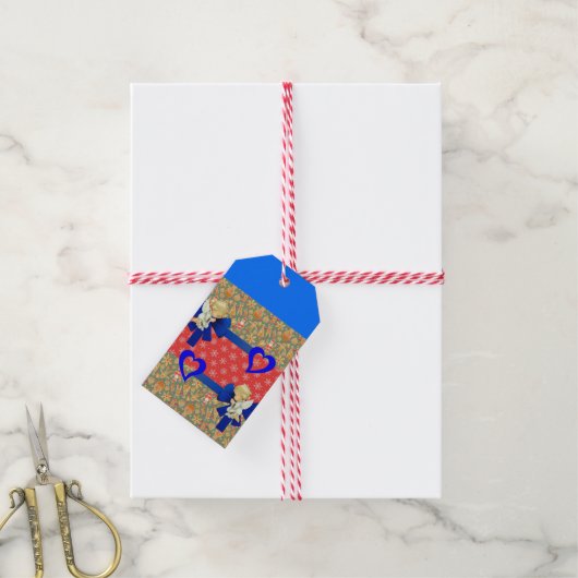 Kerstcadeau Labels Engelen Blauwe Harten Cadeaulabel (Met Touw)