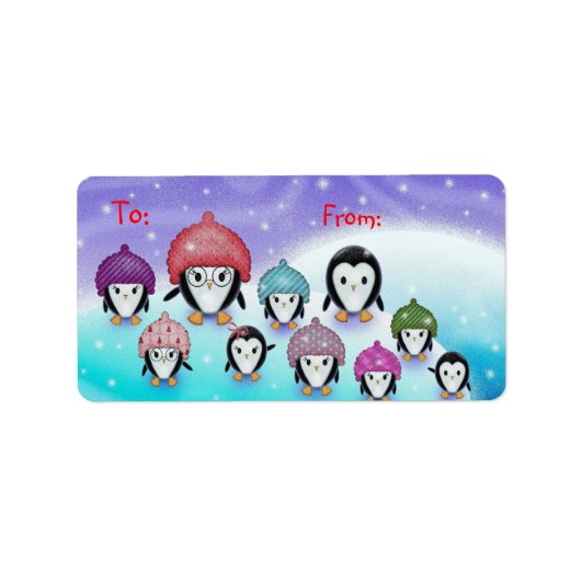 Kerstcadeau-labels voor pinguïns etiket (Voorkant)
