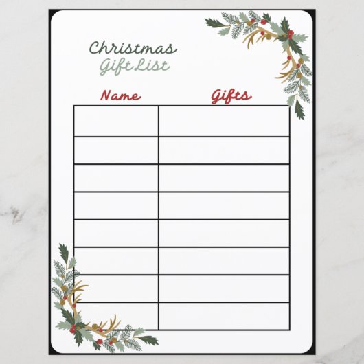 Kerstcadeau Lijst Planner Pagina (Voorkant)