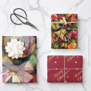 kerstcadeau, magisch kleurrijk feestmaal  inpakpapier vel