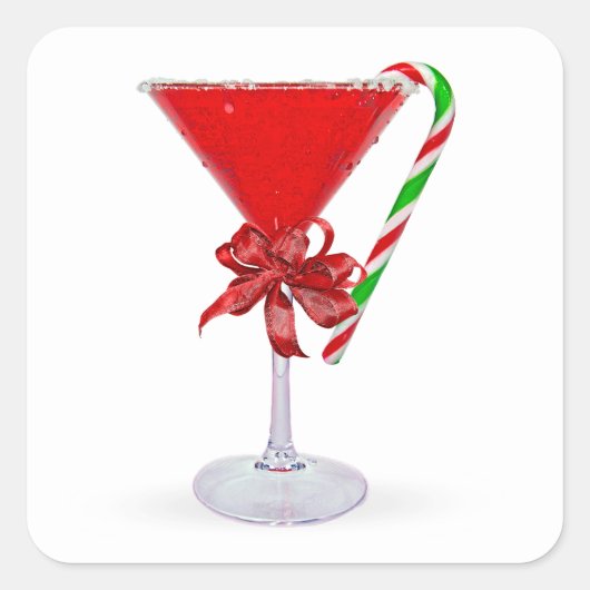 Kerstcadeau Martini Cocktail Vierkante Sticker (Voorkant)