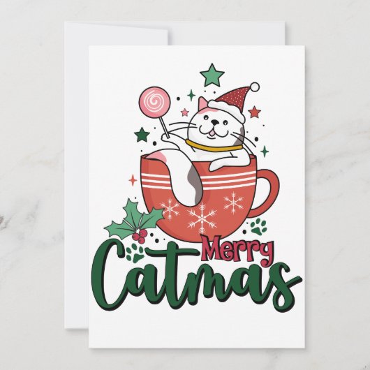 Kerstcadeau Merry Cute Catmas Kaart (Voorkant)
