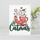 Kerstcadeau Merry Cute Catmas Kaart (Staand voorkant)