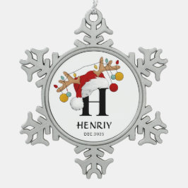 Kerstcadeau met eigen letter naam tin sneeuwvlok ornament