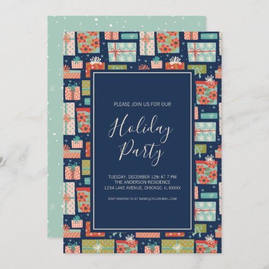 Kerstcadeau met kleurrijke retro-feestdag kaart (Voorkant / Achterkant)