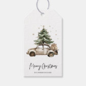 Kerstcadeau met Oude Auto en Kerstboom Cadeaulabel (Voorkant)