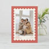 Kerstcadeau met postzegel fotolijstje feestdagenkaart (Staand voorkant)