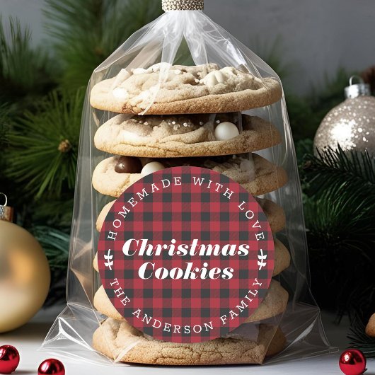 kerstcadeau met rode buffels Homemade Baking Gift Ronde Sticker