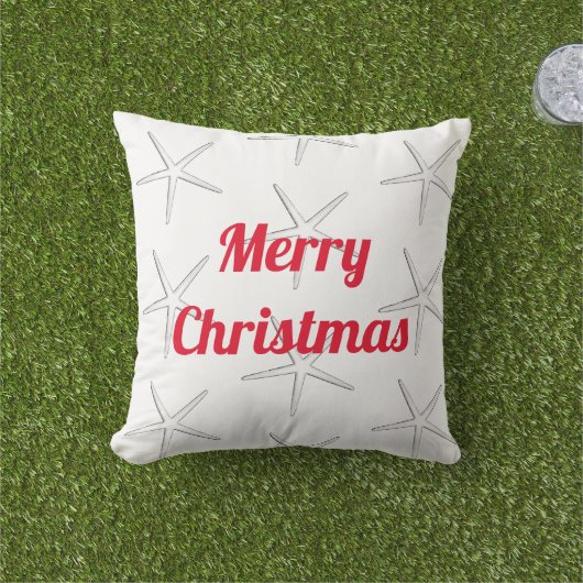 Kerstcadeau met rode kerstmis witte zeester patron buitenkussen (Gras)