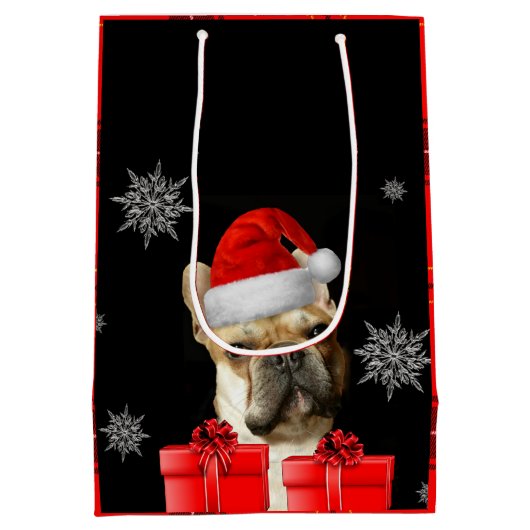 kerstcadeau met speciale cadeaubon voor bulledog medium cadeauzakje (Achterkant)
