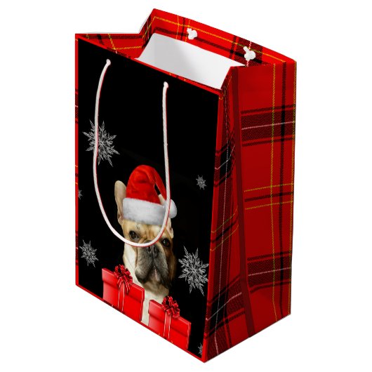 kerstcadeau met speciale cadeaubon voor bulledog medium cadeauzakje (Achterkant Gekanteld)