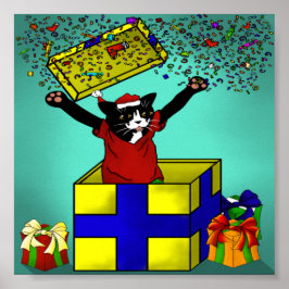 kerstcadeau met verrassingskat poster