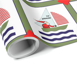 Kerstcadeau met zeilthema cadeaupapier