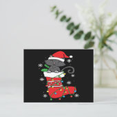 kerstcadeau met zwarte kat briefkaart (Staand voorkant)