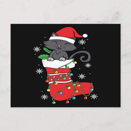 kerstcadeau met zwarte kat briefkaart (Voorkant)